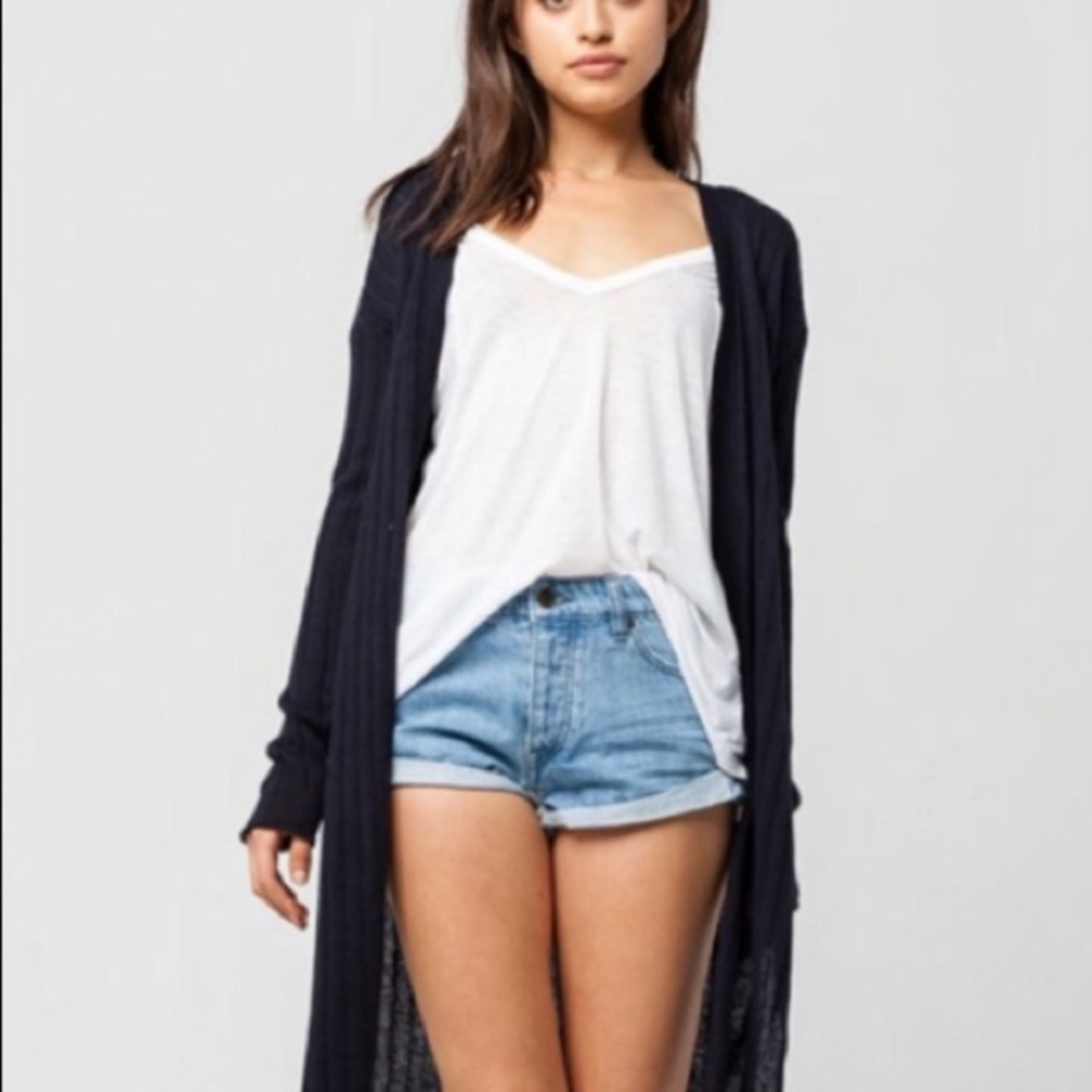 Free People Black Ribby Rib Cardigan